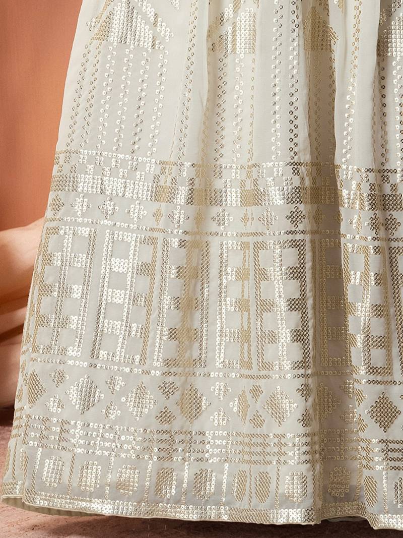 White Georgette Sequins Semi-Stitched Wedding Lehenga Choli 