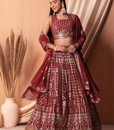  maroon sequins georgette lehenga set choli with dupatta with dupatta
