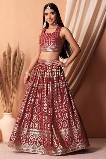  maroon sequins georgette lehenga set choli with dupatta with dupatta