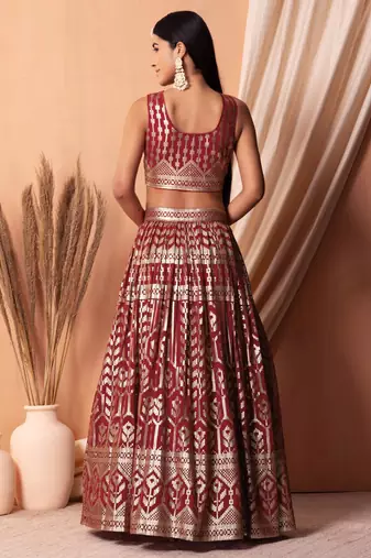  maroon sequins georgette lehenga set choli with dupatta with dupatta