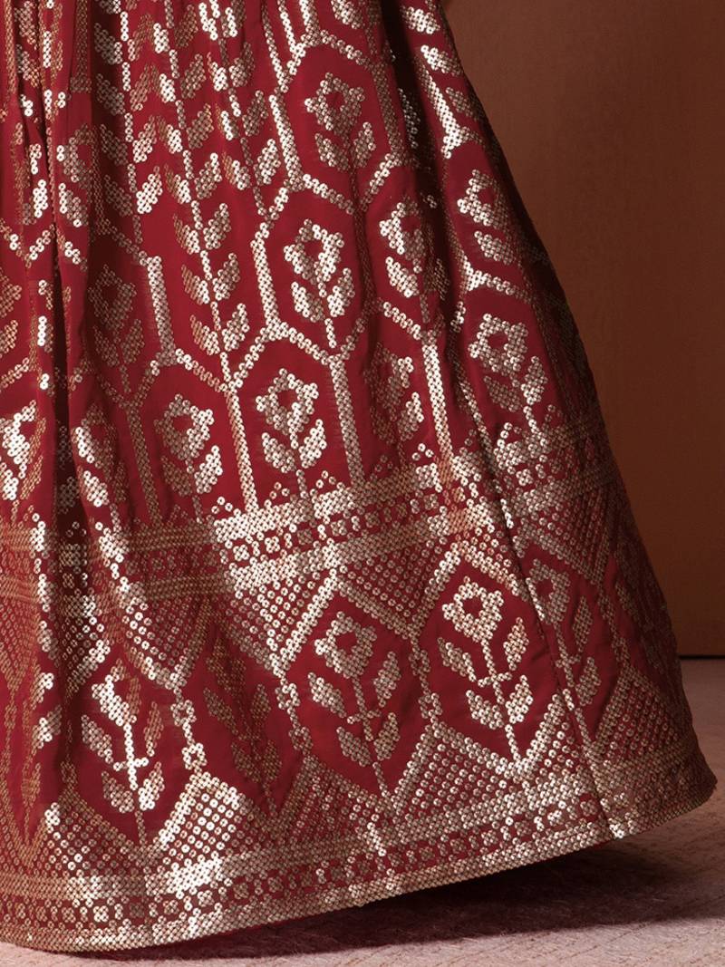 Lovely Maroon Sequins Georgette Sangeet Wear Lehenga Choli With Dupatta