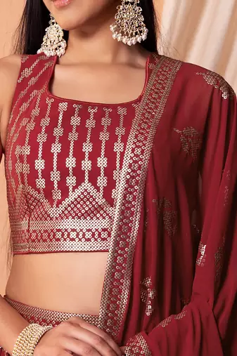  maroon sequins georgette lehenga set choli with dupatta with dupatta