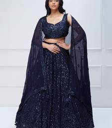 navy blue georgette sequin embroidered lehenga set choli with dupatta