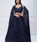 Navy Blue Georgette Sequin Embroidered Lehenga Choli