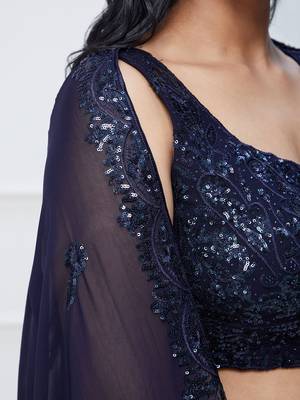 navy blue georgette sequin embroidered lehenga set choli with dupatta 5