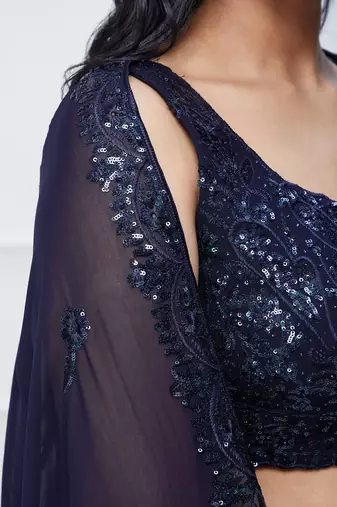 navy blue georgette sequin embroidered lehenga set choli with dupatta