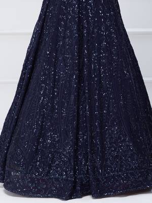 navy blue georgette sequin embroidered lehenga set choli with dupatta 6