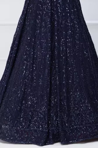 navy blue georgette sequin embroidered lehenga set choli with dupatta
