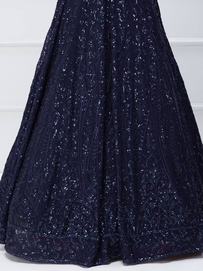 Navy Blue Georgette Sequin Embroidered Lehenga Choli