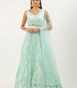 Outstanding Sky Blue Sequins Net Lehenga Choli With Dupatta