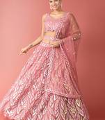 Outstanding Pink Sequins Net Lehenga Choli With Dupatta