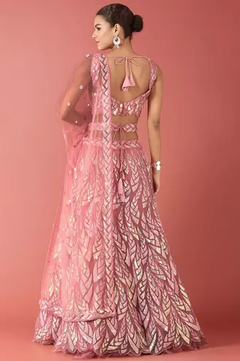 pink sequins net lehenga set choli with dupatta with dupatta