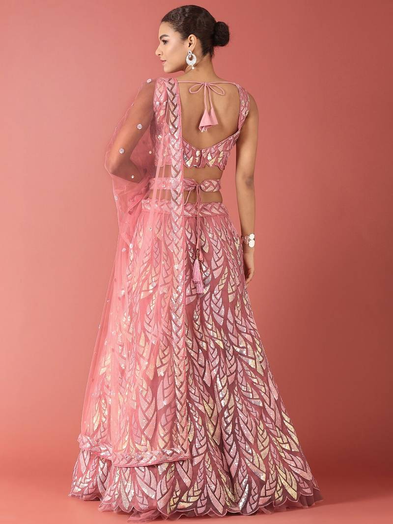 Outstanding Pink Sequins Net Lehenga Choli With Dupatta