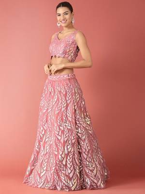 pink sequins net lehenga set choli with dupatta with dupatta 3