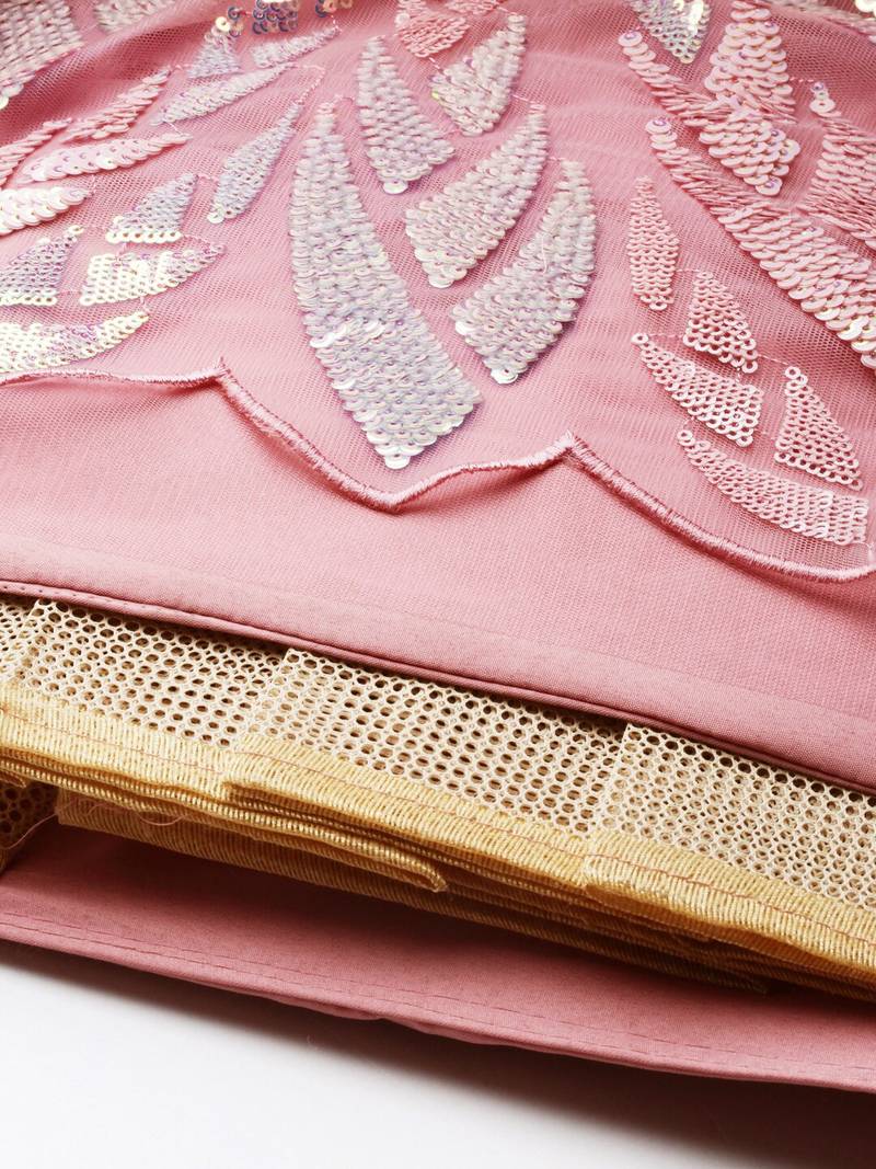 Outstanding Pink Sequins Net Lehenga Choli With Dupatta
