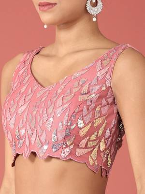 pink sequins net lehenga set choli with dupatta with dupatta 6