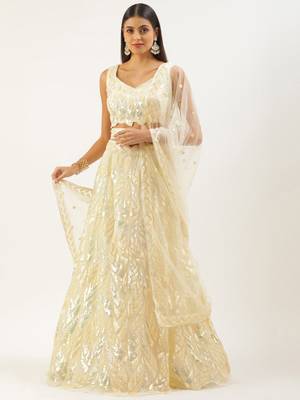 yellow sequins net lehenga set choli with dupatta with dupatta 1