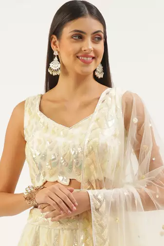 yellow sequins net lehenga set choli with dupatta with dupatta