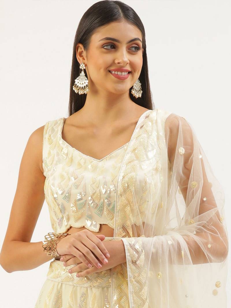 Outstanding Yellow Sequins Net Lehenga Choli With Dupatta