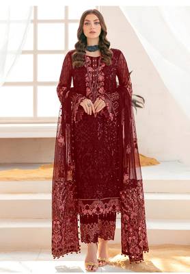 Maroon pakistani suite with embroidery work 1