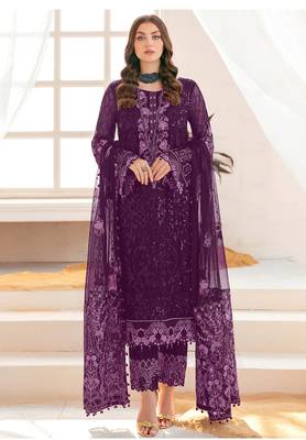 Purple pakistani suite with embroidery work 1