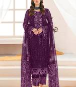 Purple pakistani suite with embroidery work