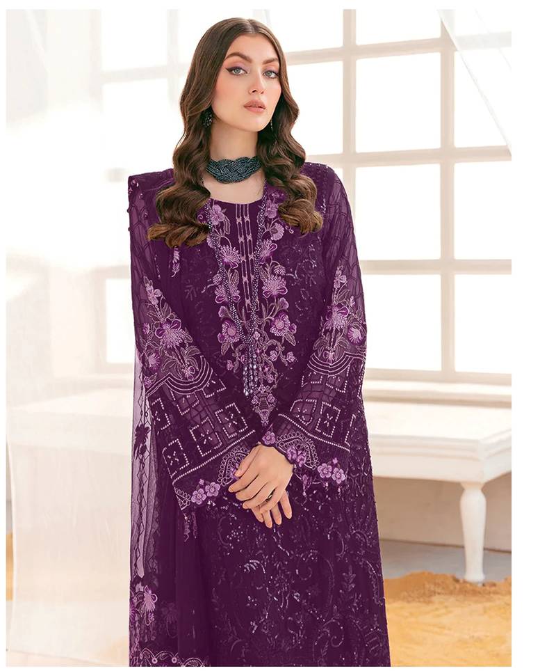 Purple pakistani suite with embroidery work