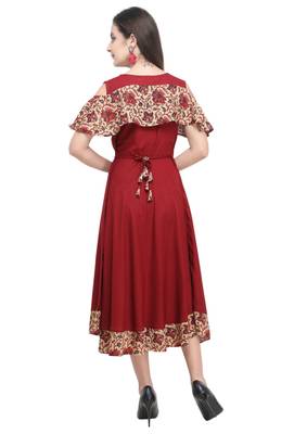 Maroon Rayon Printed Women's Flared Kurta 2