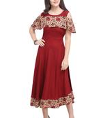 Maroon Rayon Printed Women's Flared Kurta
