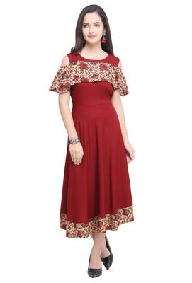 Maroon Rayon Printed Women's Flared Kurta 3