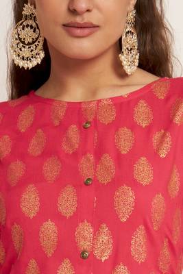 Pink Rayon Foil Print Women's A-line Kurta 2