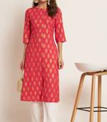 Pink Rayon Foil Print Women's A-line Kurta