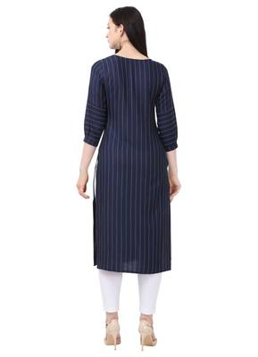 Blue Viscose Striped  Straight Kurta pant 2