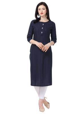 Blue Viscose Striped  Straight Kurta pant 3