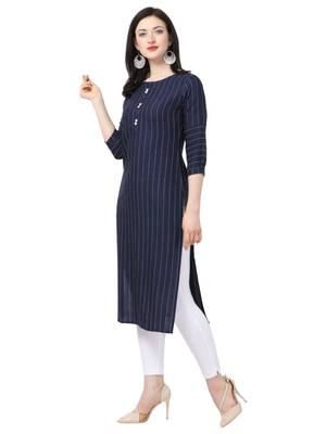 Blue Viscose Striped  Straight Kurta pant 1