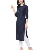 Blue Viscose Striped Women's Straight Kurta
