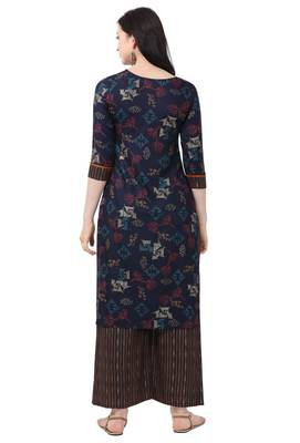 Navy Blue Rayon Foil Print  Straight Kurta pant 2
