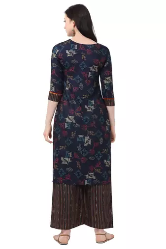 Navy Blue Rayon Foil Print  Straight Kurta pant