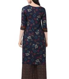 Navy Blue Rayon Foil Print Women's Straight Kurta