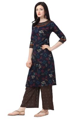 Navy Blue Rayon Foil Print  Straight Kurta pant 1