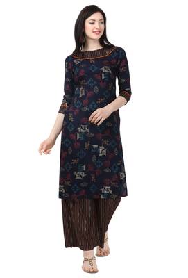 Navy Blue Rayon Foil Print  Straight Kurta pant 3