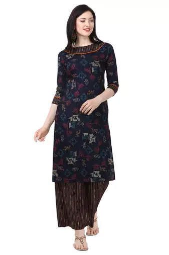 Navy Blue Rayon Foil Print  Straight Kurta pant