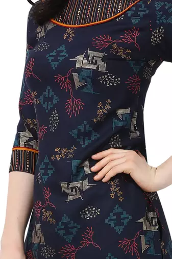 Navy Blue Rayon Foil Print  Straight Kurta pant