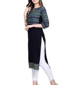 Navy Blue Rayon Printed Women's Straight Kurta