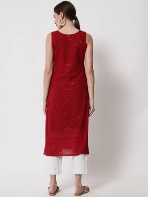 Maroon Georgette Embroidered Women's Straight Kurta 2