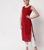 Maroon Georgette Embroidered Women's Straight Kurta