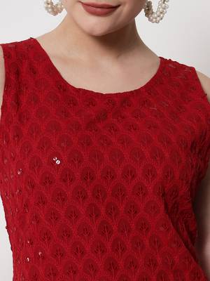 Maroon Georgette Embroidered Women's Straight Kurta 4