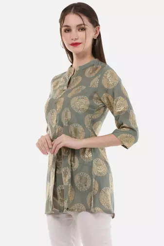 Pista Muslin Foil Print Women's A-line Kurta