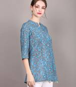Sky Polycotton Floral Print Women's A-line Kurta