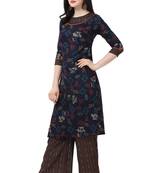 Navy blue Printed Rayon Women's Kurta and Palazzo Set